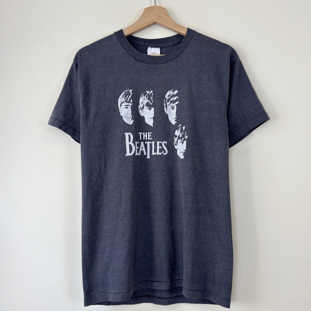 Vintage 90's The Beatles Band Portrait Art Grey Single Stitch Tee Shirt - M/L